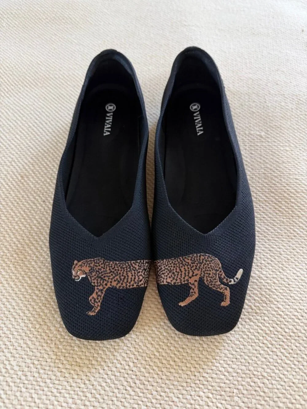 Vivaia Black Leopard Embroidered Knit Flats Women’s Slip-On Shoes - Picture 9 of 9